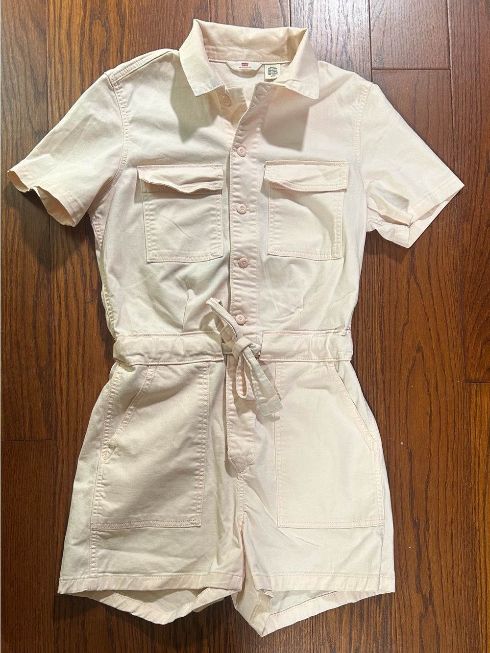 Levi's Soft Surplus Tie-Waist Utility Romper Blush Pink - Picture 2 of 4